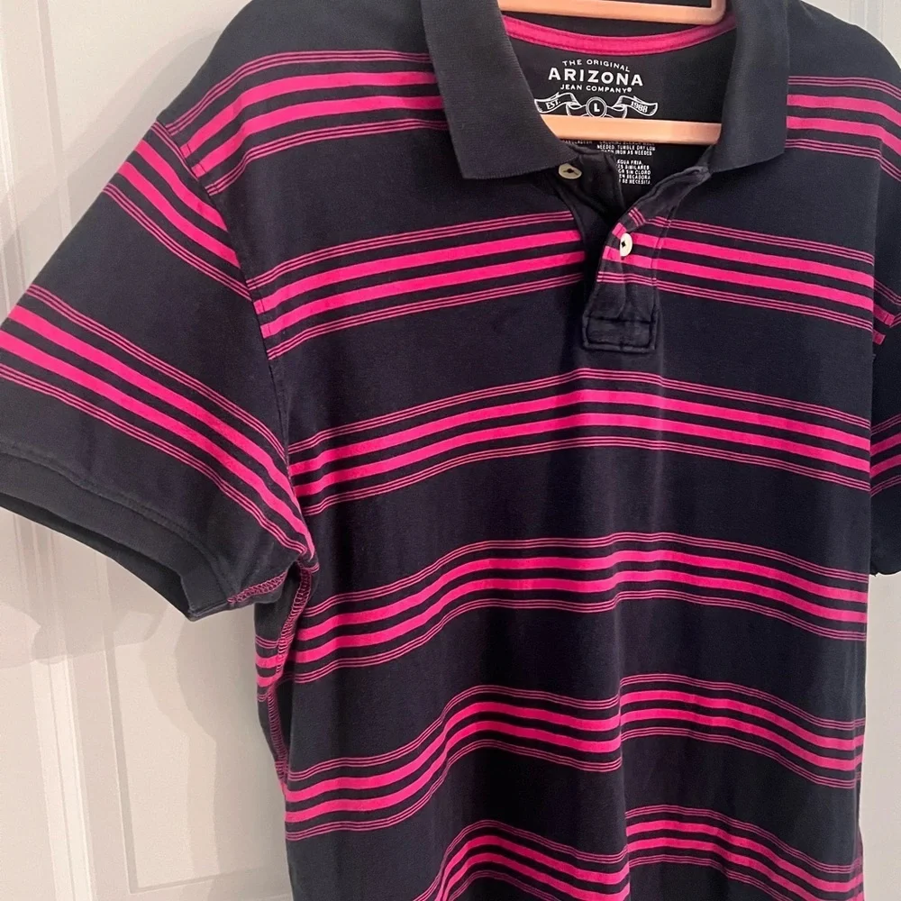 Arizona Jean Company Black and Pink Polo Shirt with Stripes